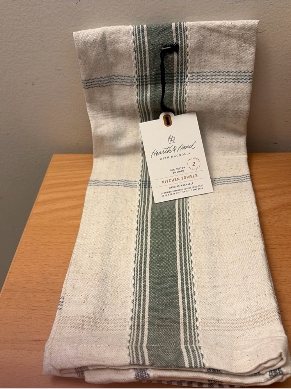 Hearth & Hand Cream and Green Striped Kitchen Towels (2-Pack)